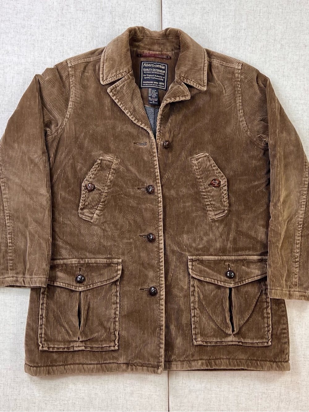 Vintage Y2K Abercrombie Brown Corduroy Fleece Lined Field Barn Jacket Coat M